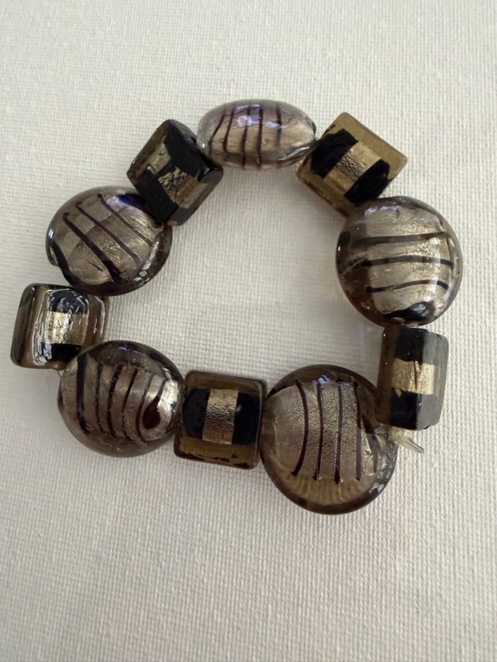 Elegant Black and Silver stretchy Glass Bead Bracelet